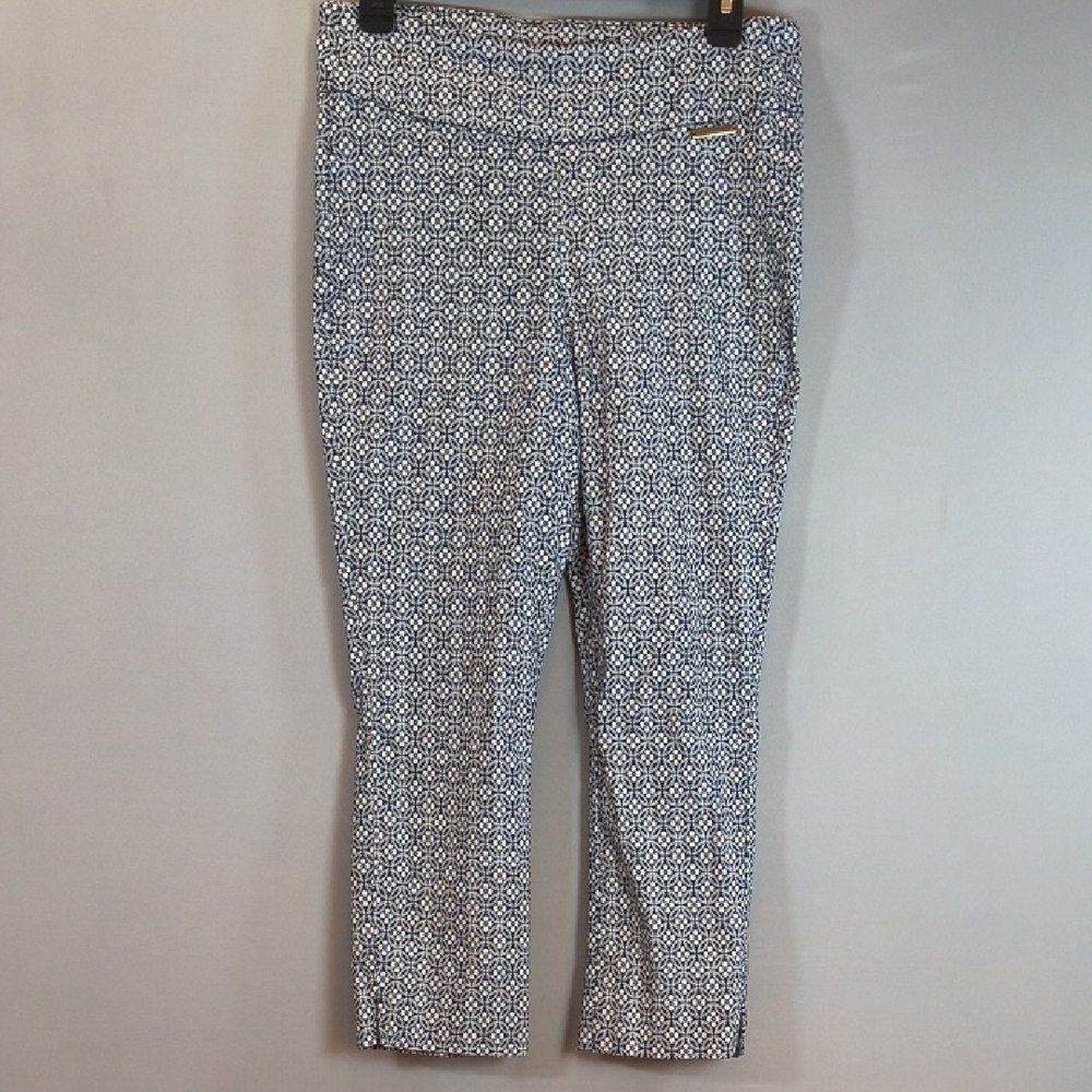 Roz & Ali Womans Floral Print Navy/White Capris Pants Size 10